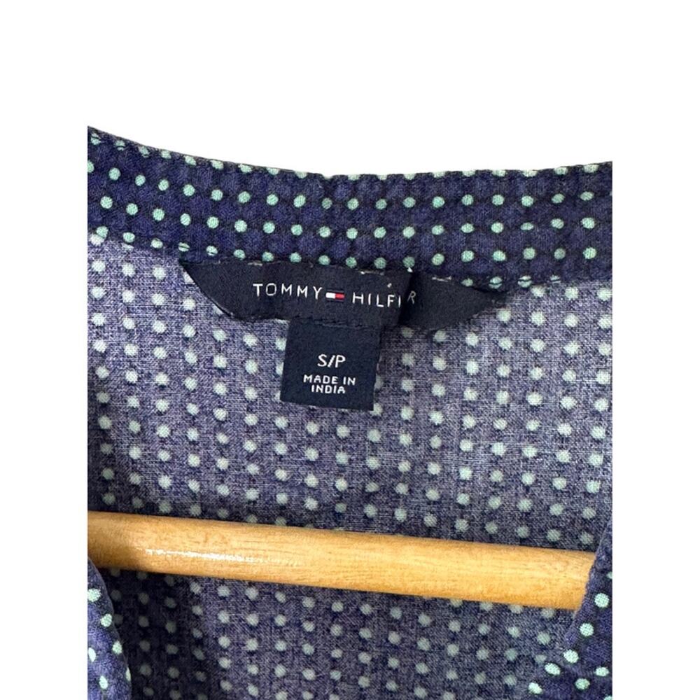 Tommy Hilfiger Navy Blue & Green Polka Dot V-Neckline Long Sleeve Top Sz Small - Picture 5 of 7